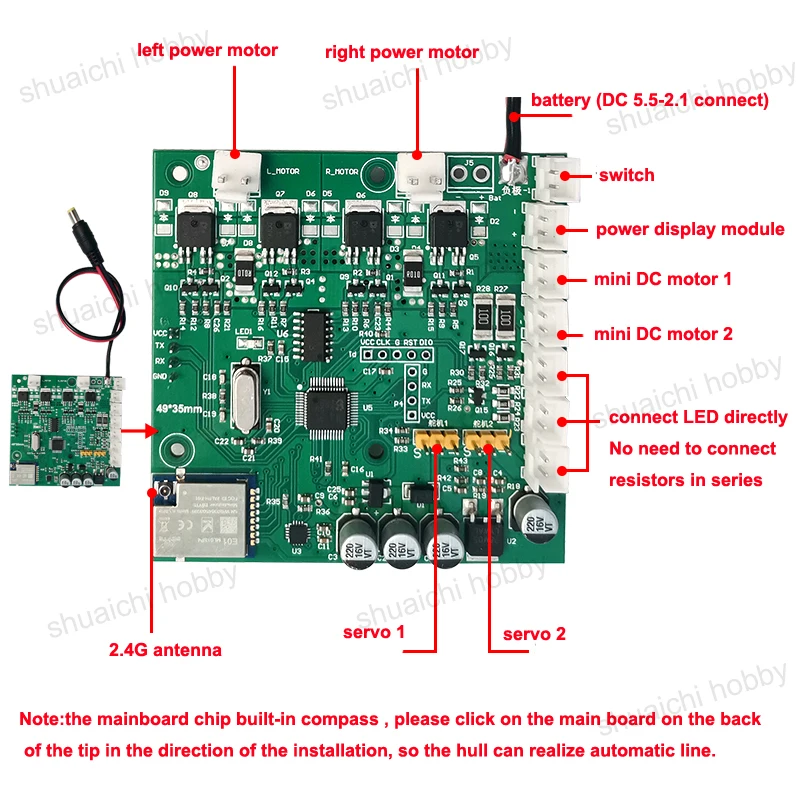 2.4G GPS Remote Controller Receiver Board Kit One-key Return Fixed Speed Cruise 500meters DIY for RC Bait Boat Repaired Parts