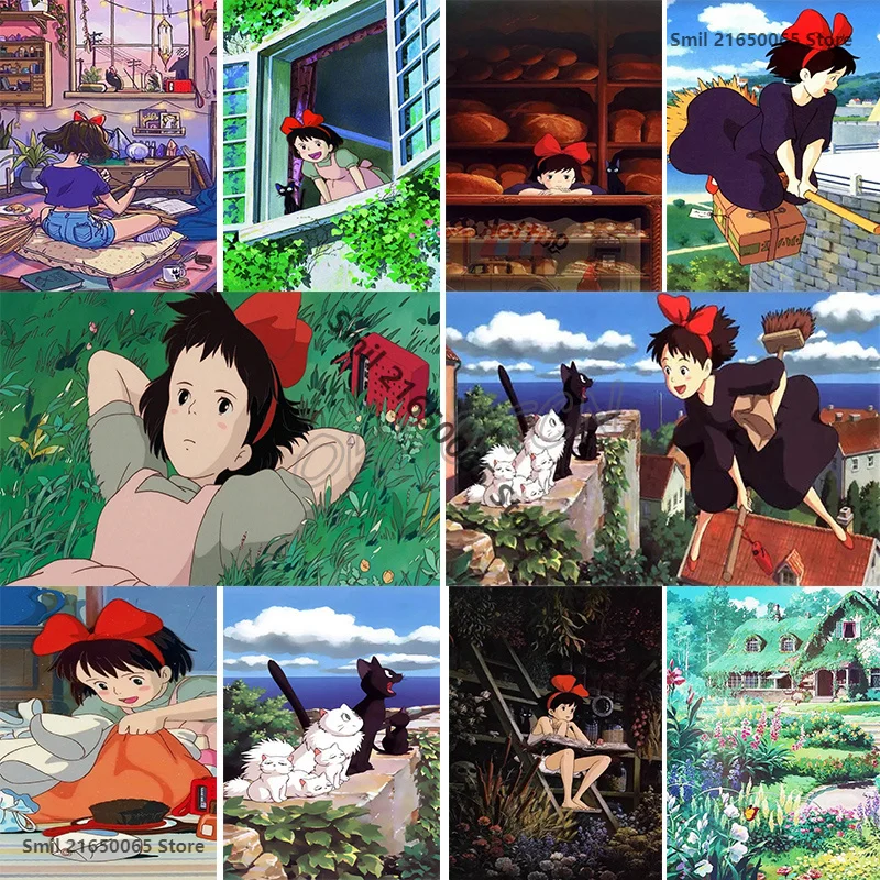 5D Japanese Character Embroidery Hayao Miyazaki Anime Diamond Painting Kiki Cross Stitch Kit Home Decoration