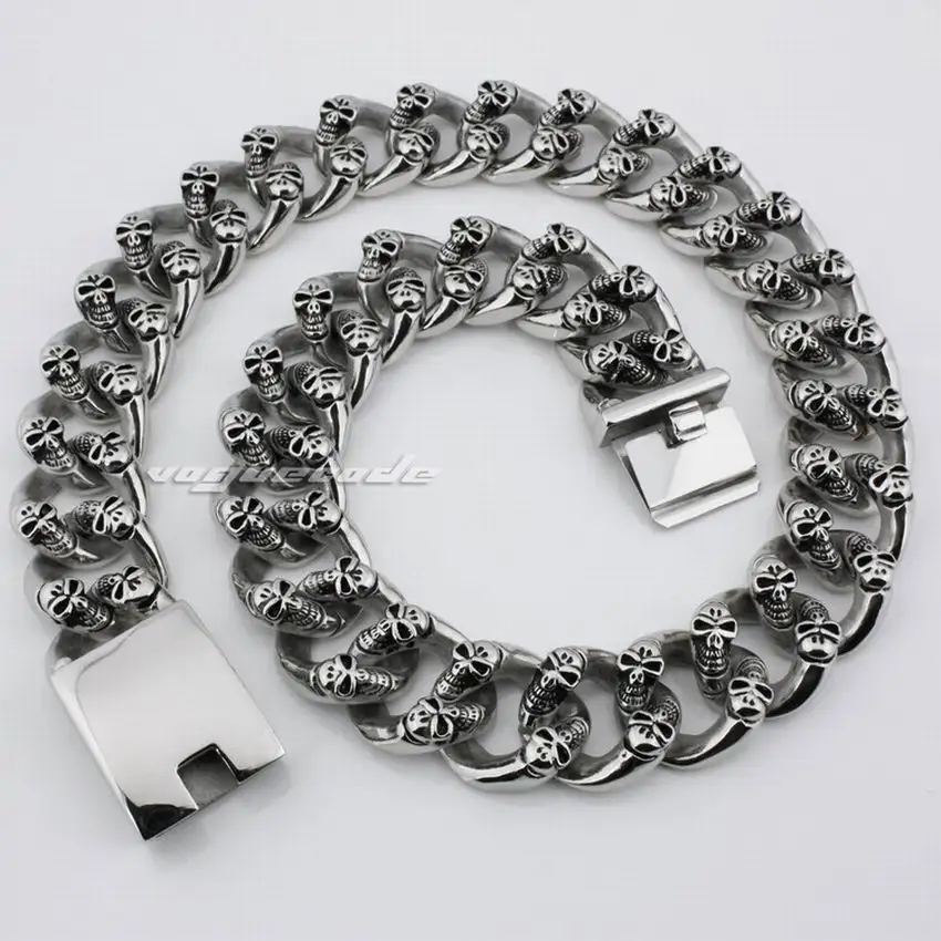 

316L Stainless Steel Huge Heavy Skulls Link Chain Mens Biker Rock Punk Necklace 5F005N 18" ~ 36"