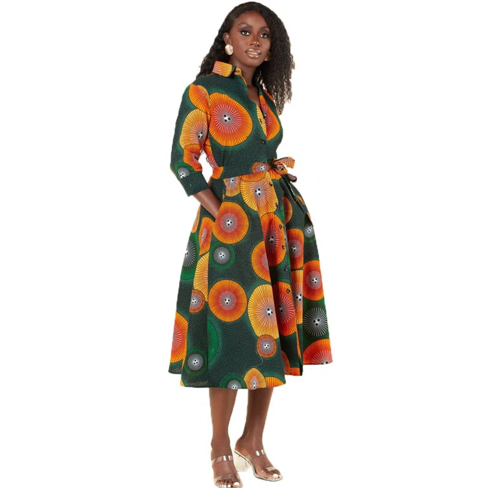 New African Dresses For Women Vetement Femme Dashiki Print Africa Shirt Dress African Clothes Dashiki Ankara Dresses Ladies 2021