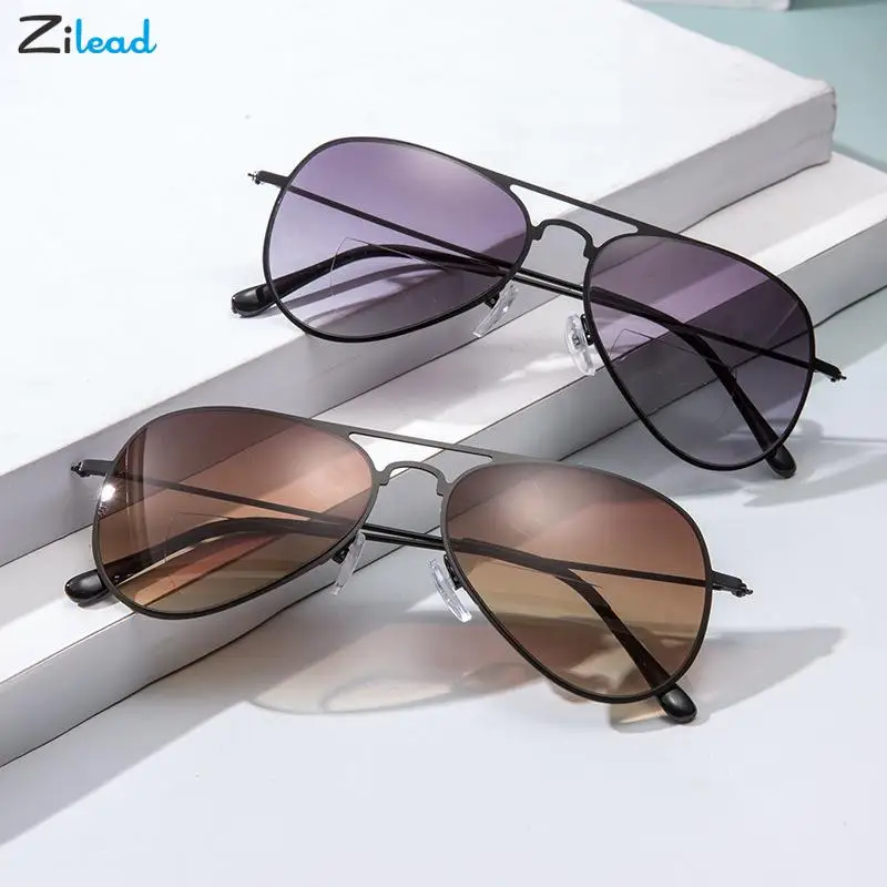 Zilead Bifocal Sun Reading Glasses Classic Pilot Sunglasses With Presbyopia Women&Men Shades UV400 Hyperopia Glasses Diopter+1+3