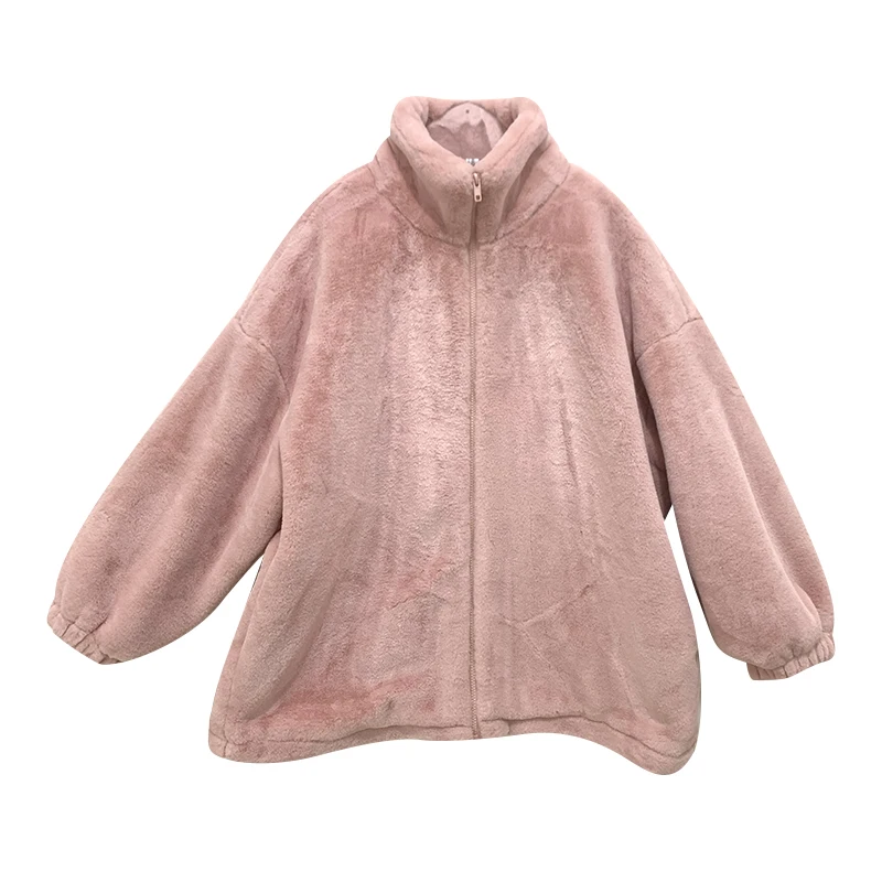 Manteau en fausse fourrure de lapin pour femme, veste de haute qualité, mode de luxe, fermeture éclair, décontracté, épais, chaud, en peluche, hiver