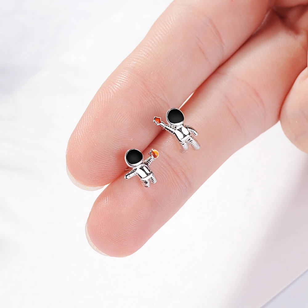 Cute Cartoon Starry Sky Asymmetric Astronaut Stud Earrings Universe Planet Star 925 Sterling Silver Earring For Women Girl