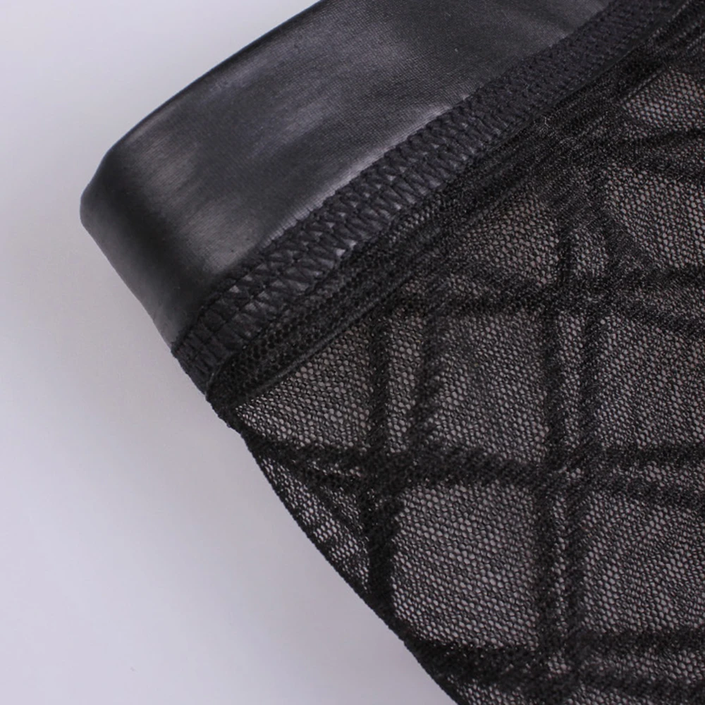 Bóxer fino transpirable para hombre, ropa interior transparente de malla, convexa en U, lencería Sexy Gay, pantalones de talla grande, color negro