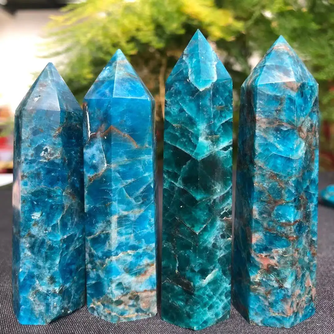 

High Quality Blue Apatite Point Healing Crystal Stone Tower Reiki Energy Wand For Home Decor 60-90mm