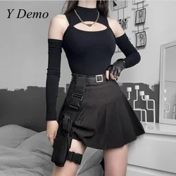 Mono de manga larga ajustado con hombros descubiertos para mujer, traje Sexy de una pieza con cuello alto, Grunge