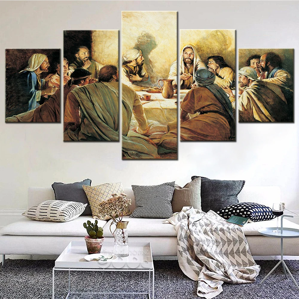 لوحات يسوع والتلاميذ لديكور الغرفة الجمالية الداخلية، لوحات جدارية قماشية، ملحقات ديكور منزلي مسيحي #2