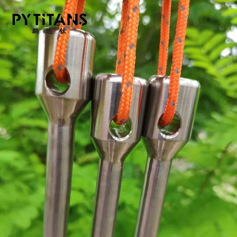 Factory High Quality Big Titanium Tent Peg camping ultralight stake 10*330mm with Rope Outdoor by PYTITANS