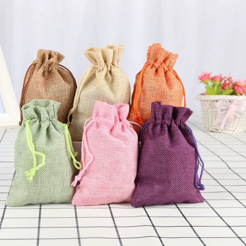 

50Pcs Vintage Style Handmade Color Natural Burlap Linen Jewelry Travel Storage Pouch Mini Candy Jute Packing Bags for Gift Bag