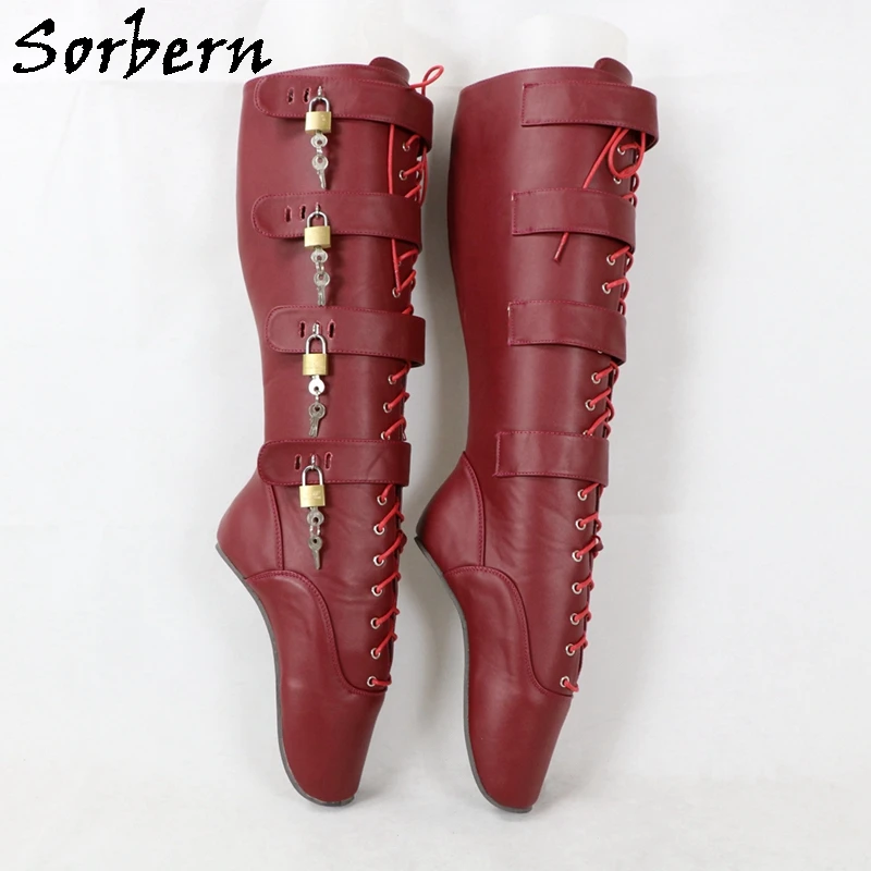 Sorbern 8 Locks Heelless Boots Women Ballet Styles Lace Up Fetish Shoes Custom Drag Queen Cosplay Boots Knee High More Colors