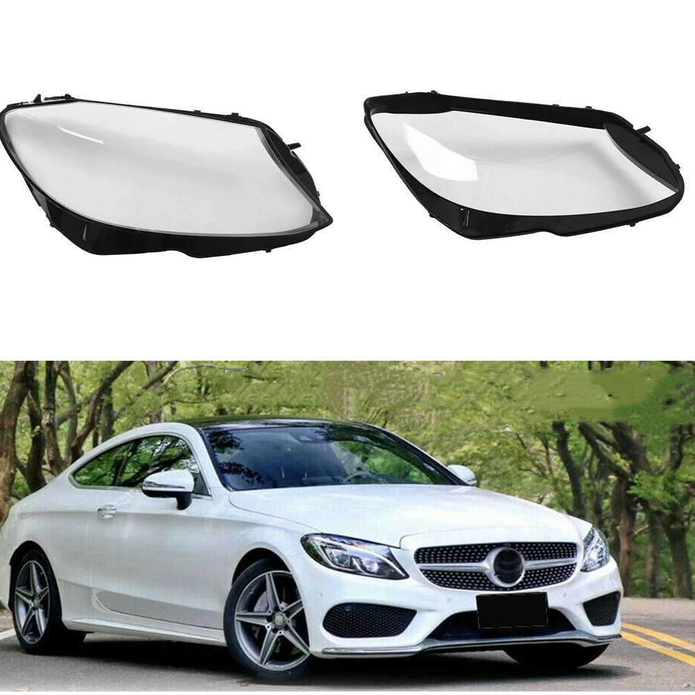 

2x L+R Front Headlight Lamp Lens Cover For Mercedes-Benz W205 C180 C200 2015-17