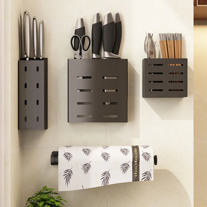 wall mounted stainless steel hang magnetic knife holder Self Adhesive Drain kitchen knife block set Cutlery storage Organizer