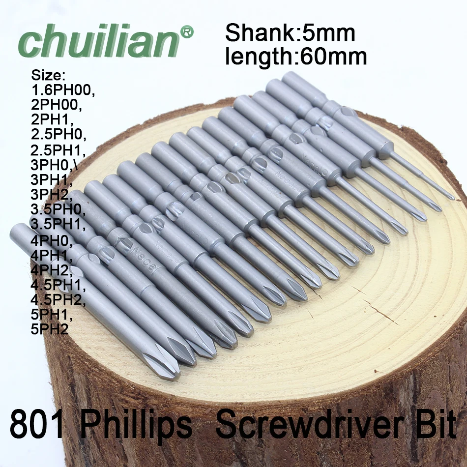 1Pcs 801 5mm Magnetic Round Shank Phillips Cross Head Screwdriver Bit Set Hand Tools Long 60mm PH00 PH1 PH2