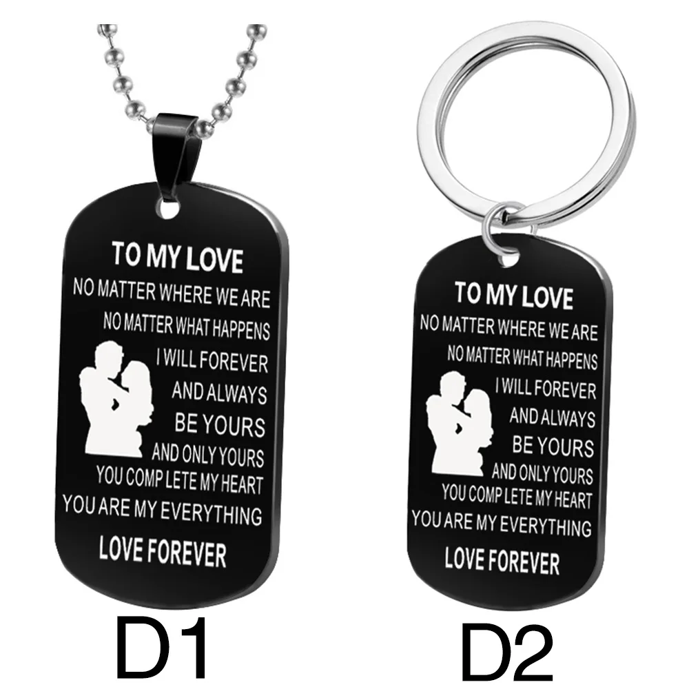 2PCS/SET Handmade Stainless Steel Black Plated Pendant Necklace Letter Carved TO MY Dad Mom Creative Gift Dropshipping Freeship