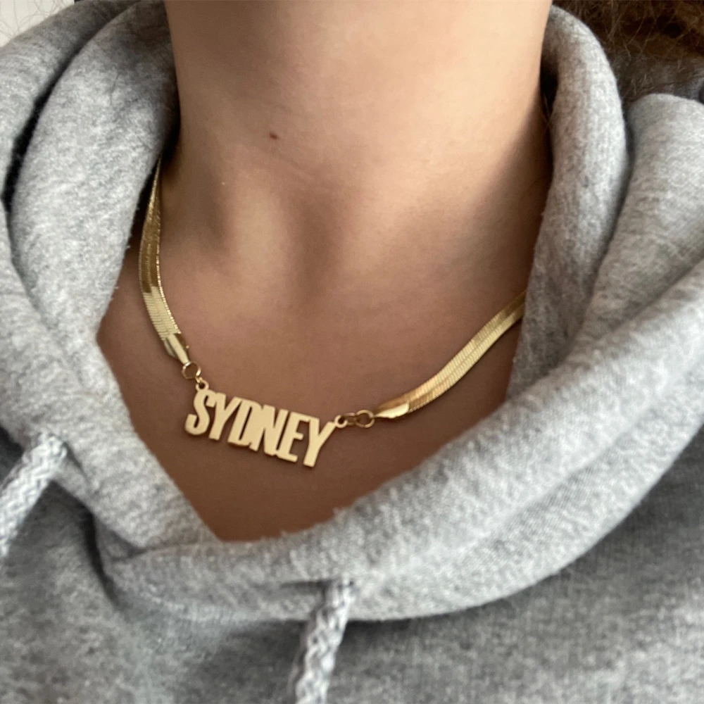 KristenCo-Cadena de serpiente personalizada para mujer, collar con nombre, placa con nombre, regalo de joyería