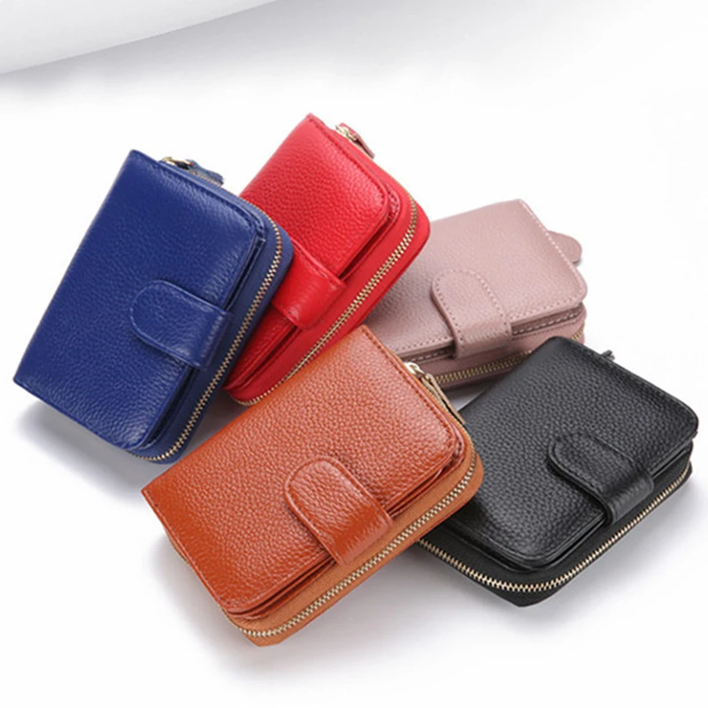 Cowhide Luxury Women Wallet Zipper Bank Card Purses Coin Purse Female Genuine Leather Small Wallet Rfid Protrction Money Bag