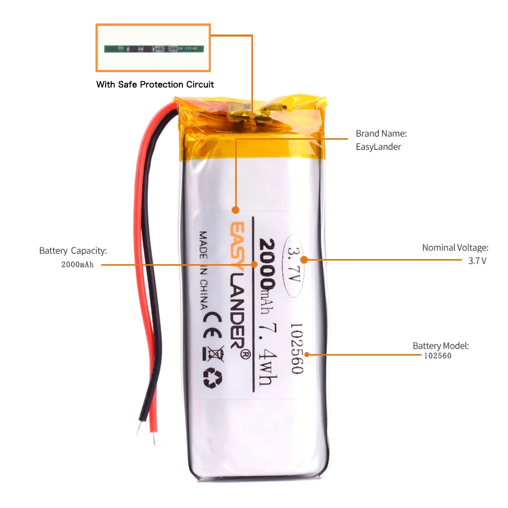 JST 1,25 mm 2pin 3,7 V 1800 mAh 102560   Ogniwa akumulatorowe litowo-polimerowe Li-Po litowo-jonowe