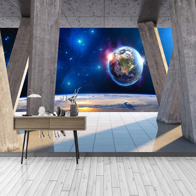 

Custom 3D Architectural Space Universe Starry Sky Landscape Mural Modern Living Room Bedroom Backdrop Photo Wallpaper For Walls