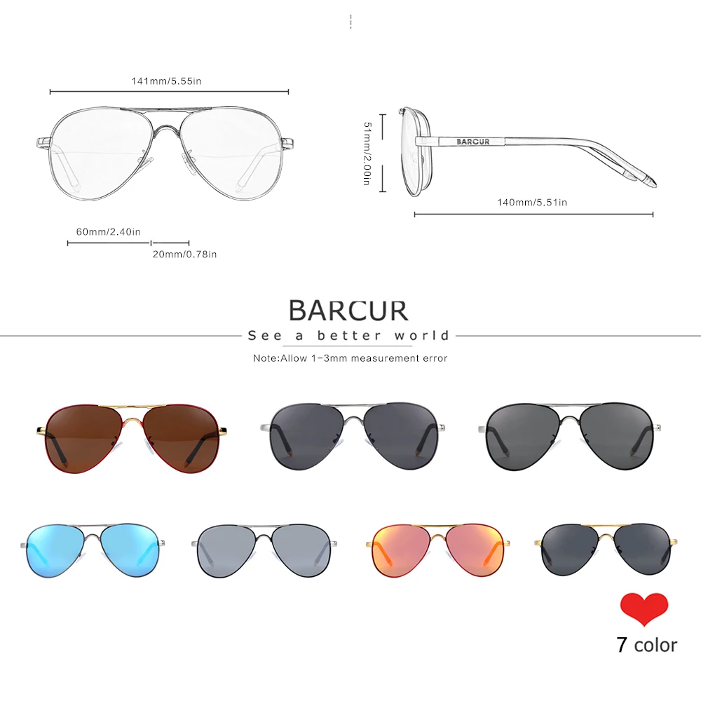 BARCUR Männer Pilot Sonnenbrille Luftfahrt UV400 Polarisierte Sonnenbrille Frauen Brillen Gafas De Sol Shades