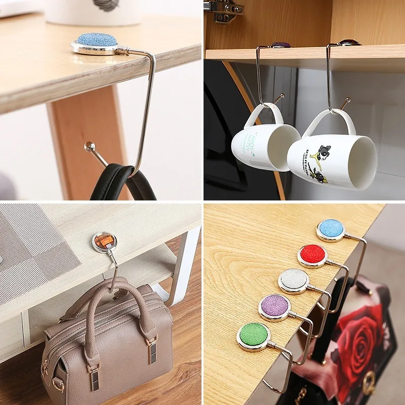 Creative Portable Metal Foldable Bag Purse Hook Handbag Hanger Purse Hook Handbag Holder Shell Bag Folding Table Hook 10 Colors