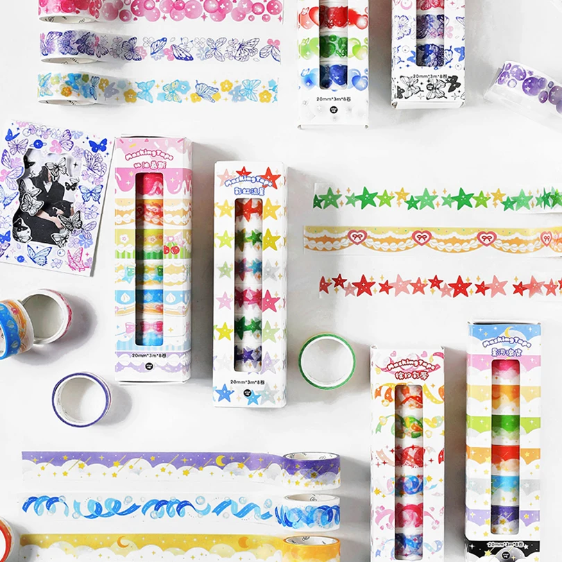 Washi Tape Set Decorative Adhesive Masking Tape 8rolls Japanese Stationery 3m Colourful Scrapbooking Diary Ribbons Washi Tape