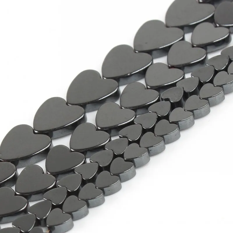 Natural Stone Love Heart Shape Hematite Loose Spacer Beads For DIY Jewelry Making Bracelet Accessories 15\'\' 4x4mm 7x6mm 10x10mm