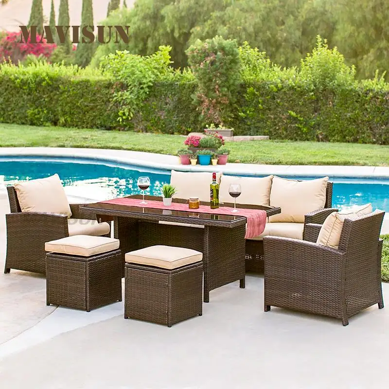 Nordic Rattan Outdoor Sofa Set with Coffee Table for Courtyard Balcony Patio - Leisure Garden Furniture Corner Sofas