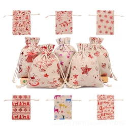 10pcs 10x14 13x18cm color printing elk burlap bag Christmas gift jewelry bag wedding party decoration sachet bag