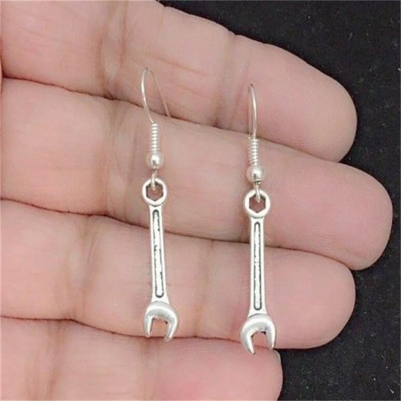 Miniature Tools Wrench Antique Silver Color Dangle Earrings Alloy Earrings Jewelry Gothic Goth Earrings