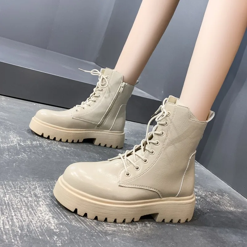 Brand Design Gothic Boots Square Heel Lace-Up Platform Women Ankle Boots Woman Shoes Minimalist Lace-up Front  Bootski8