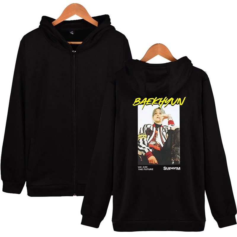 

Kpop Super BAEKHYUN Hoodie Costume Fashion Hip Hop Men Women Zipper Hoodies Jacket Long Sleeve Hooded Sweatshirts Tracksuit Tops