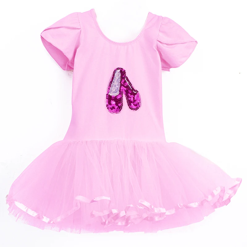 Roze Ballet Jurk Voor Meisjes Kids Tutu Pailletten Dans Slijtage Kind Korte Mouwen Prinses Puffy Jurk Dans Kostuums