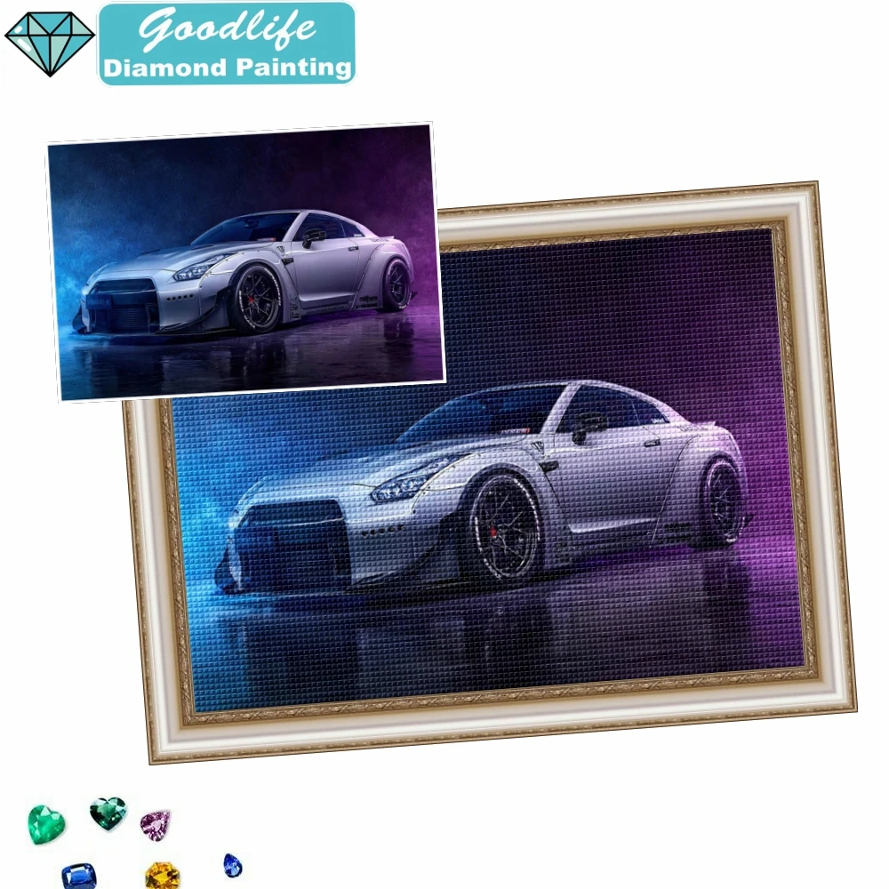 5D DIY Diamond Painting Sport Car Grey Nissan GTR Mosaic