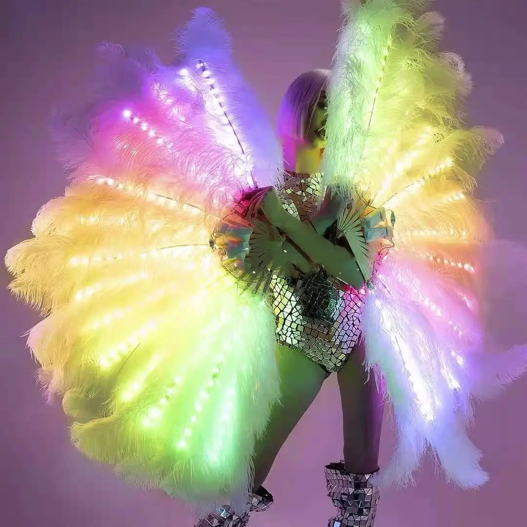 LED Light Up Feather Wings Costume Adults Angel Wings Fairy Stage Performance Prop Photoshot Wedding