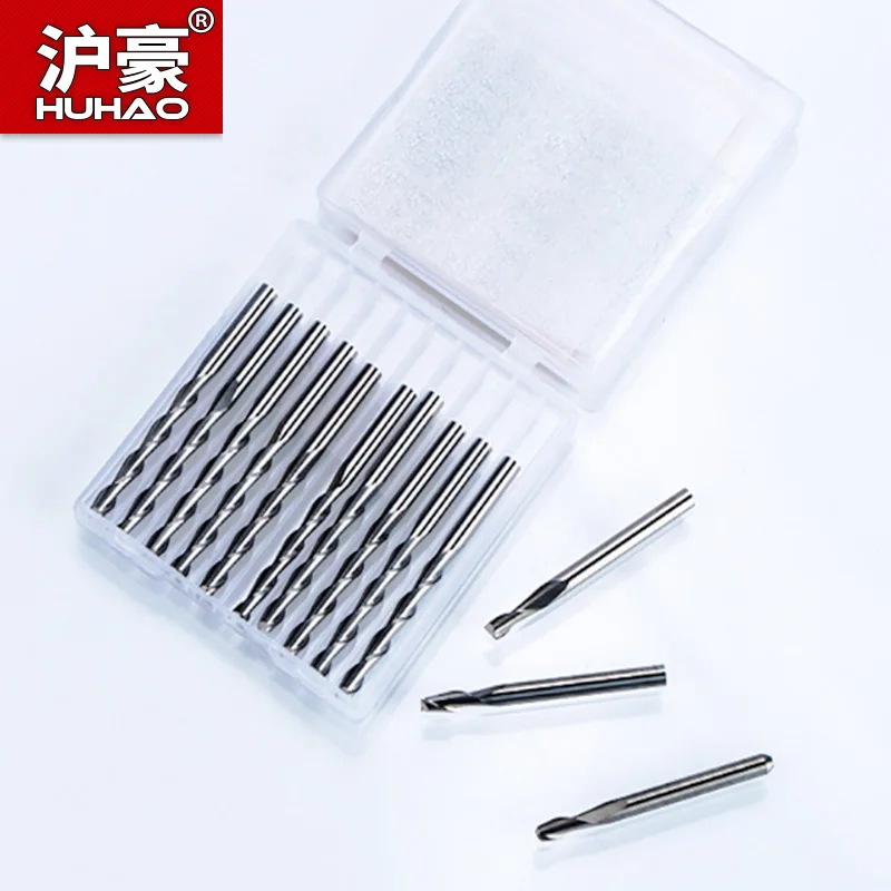 HUHAO 10pcs 3.175 1/8 Shank 2 Flute Spiral Milling Cutter CNC End Mill Wood Router Bit  Tungsten Carbide Tool Endmill