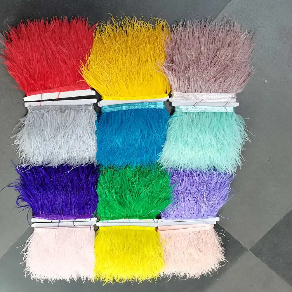 New 10Yards Natural Ostrich Feather Ribbon, 3-4inch Wide Feather Trim Fringe DIY Costumes Sewing Clothing Accessories