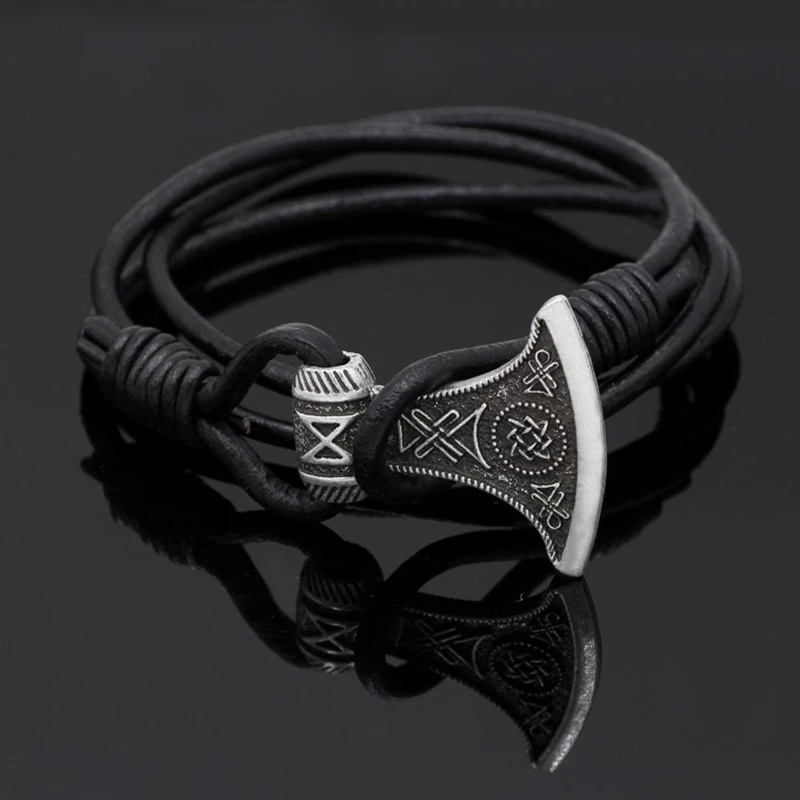 MKENDN Men Viking Bracelet Slavic Perun Axe Svarog Talisman Star Of Russia Viking Axe Amulet Rune Bracelet Leather Rope Bracelet