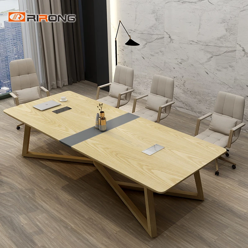 Nordic Style Rectangle Wood Leather Furniture Office Conference Tables Meeting  Room Conference Table Desk Set