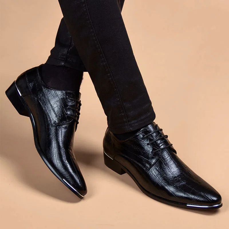 Business Dress Men Shoes Classic Formal Leather Shoes Men Breathable Black Office Wedding Shoes Flats Pointed Toe Oxford Shoes