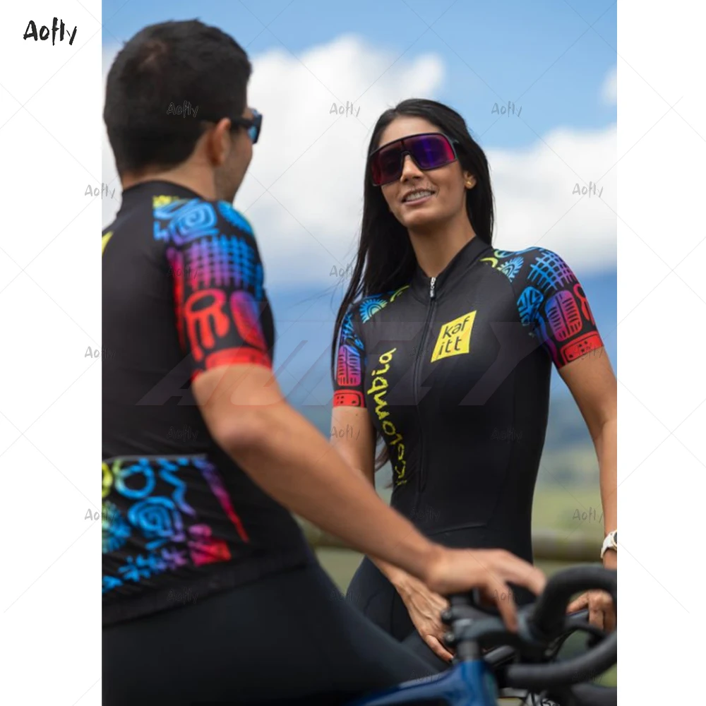 Kafitt Women's Colombia Black Professional Short Sleeve Couple Cycling Triathlon suit Bike Skinsuit Sets Maillot Ropa Ciclismo