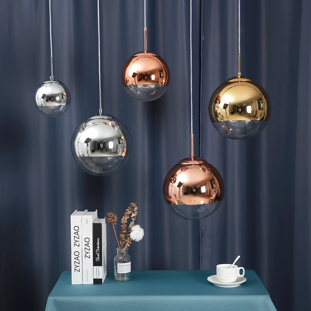 Modern Pendant Lights Silver Mirror Ball Hanglamp Globe Glass Led Lamp Kitchen Living Room Bedroom Home suspension luminaire