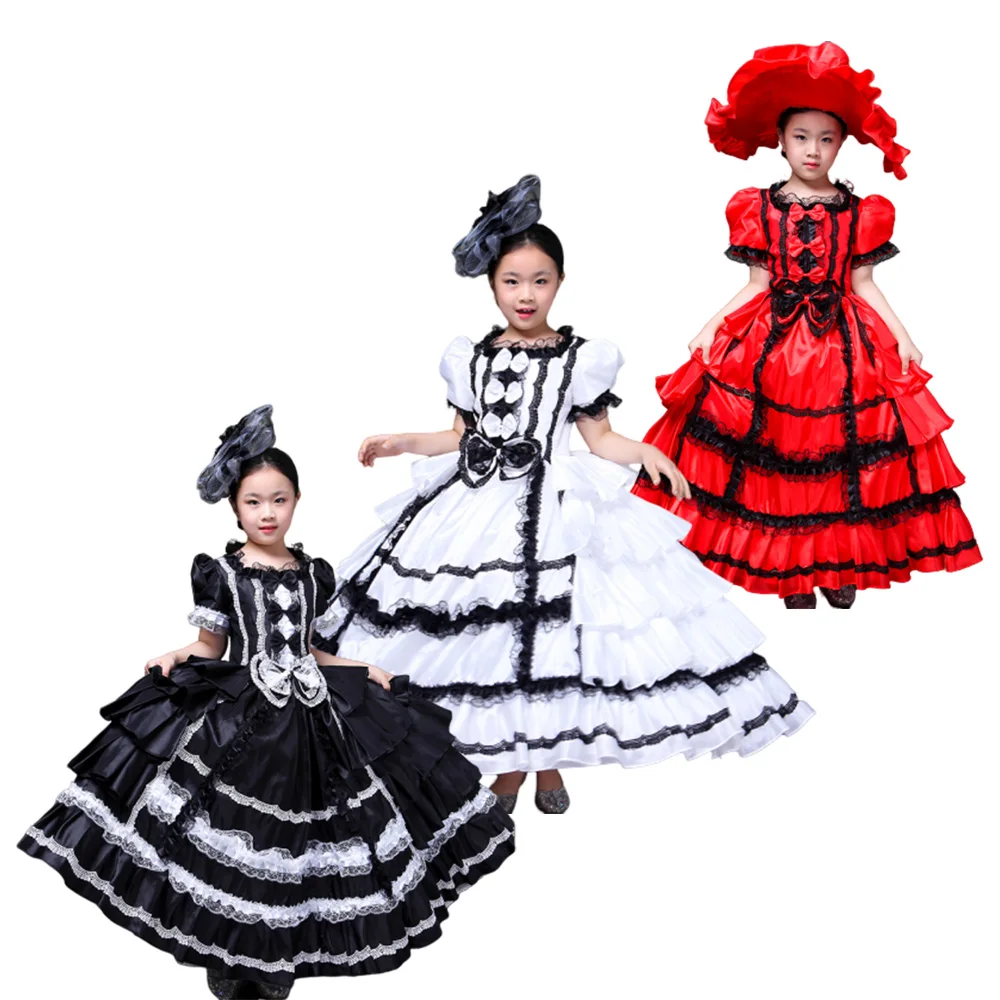 Girls Victorian Marie Antoinette  Evening Party Dress Medieval  Appliques Masquerade Birthday Party Ball Gowns Costumes With Hat