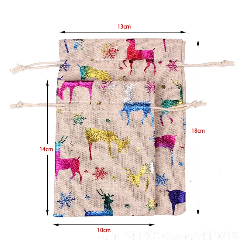 10 sztuk 10x14 13x18cm kolorowy nadruk łosia torba jutowa prezent na boże narodzenie torba na biżuterię dekoracja weselna saszetka — zdjęcie 3