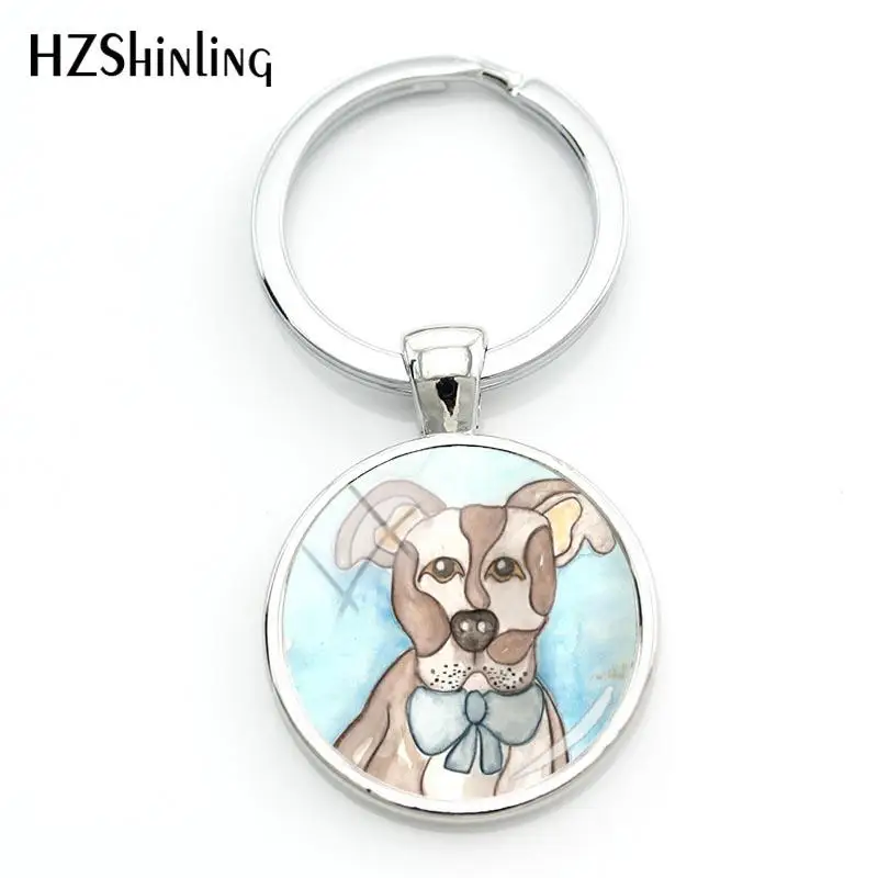 Fashion Pit Bull Dog Keyring Pitbull Keychain Glass Dome Key Chains Hot Round Hand craft Keyrings For A Woman Bag