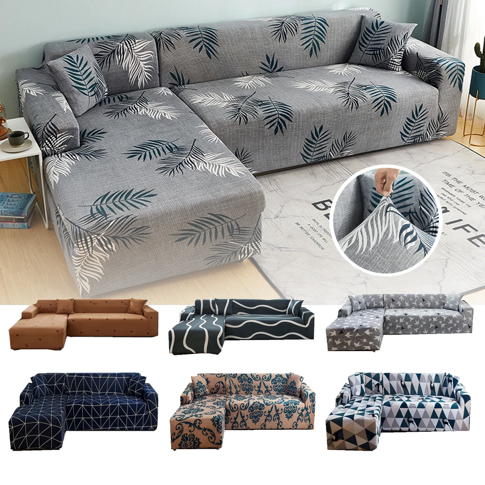 Leaves Elastic Corner Adjustable Sofa Cover for Living Room 2 3 4 Seater Chaise Longue Sofa Decorative L Shape Protection Cover