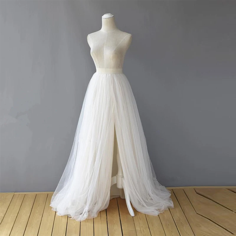 Jupe Maxi en Tulle blanc détachable, 5 couches, élastique, superposée, avec traîne, pour fête de mariage