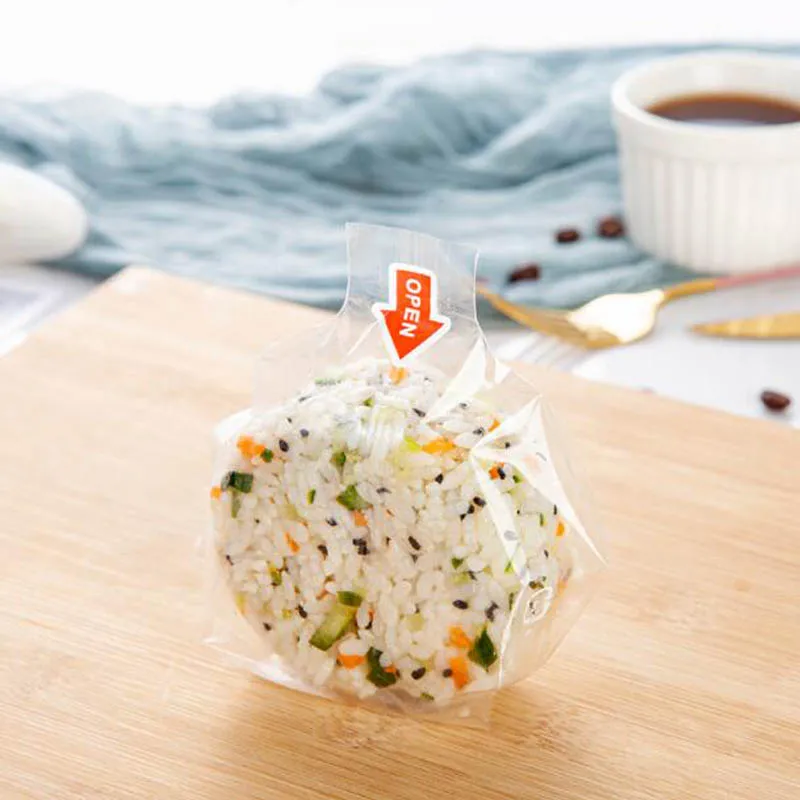 100pcs Round Rice Ball Packing Bag Clear Anti-fog Bag Easy Tear Sushi Onigiri Packaging Plastic Bag