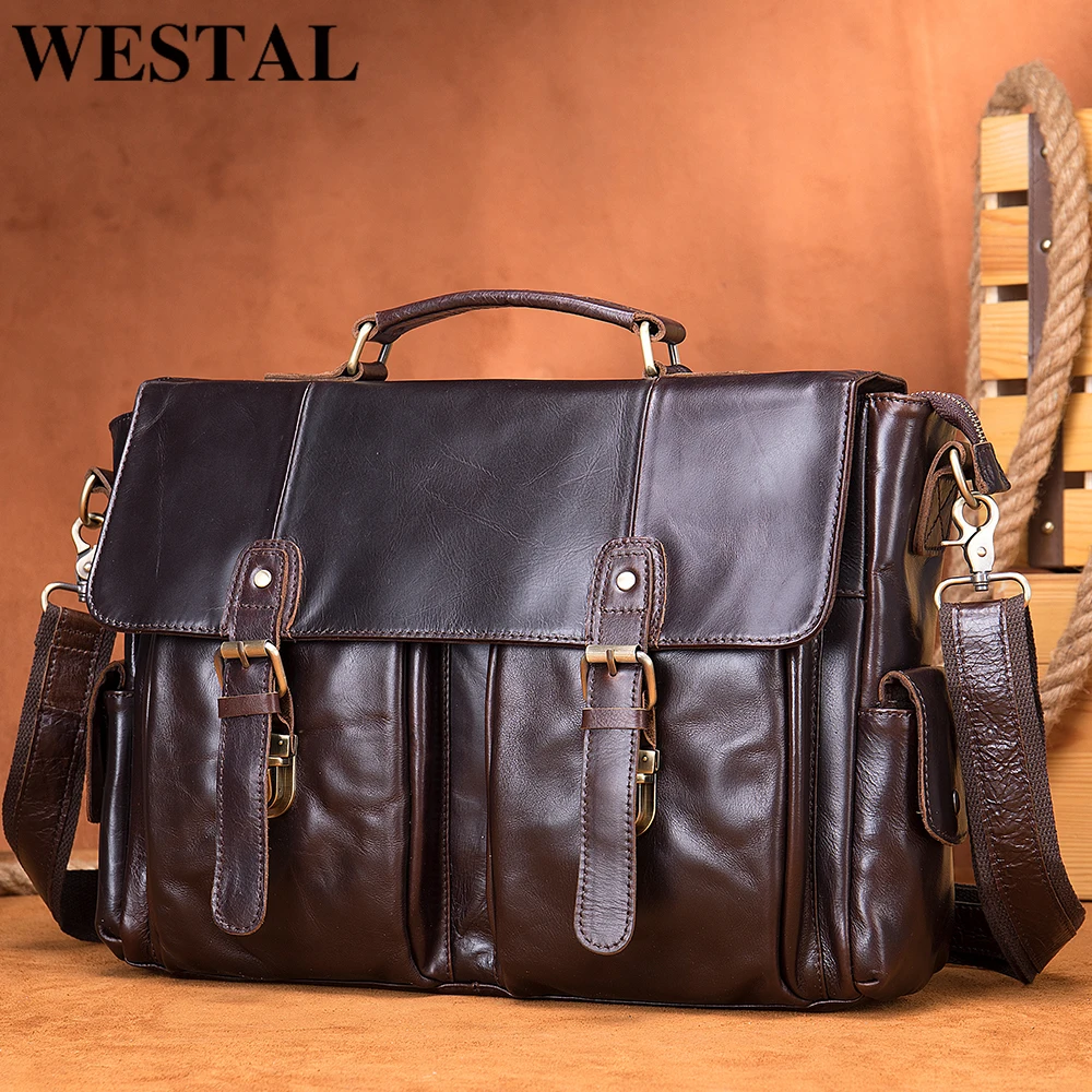 WESTAL Men\'s Genuine Leather Messenger Bag Vintage Handbag Casual Horizontal Men\'s Shoulder Bags Crossbody Bag For Men 8942