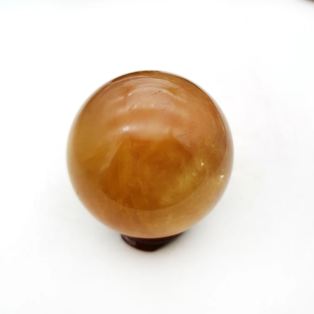 Natural Honey Calcite Ball Ice Island Stone Ball Quartz Crystal Sphere Healing Crystal Stone Home Decoration And Free Wood Stand