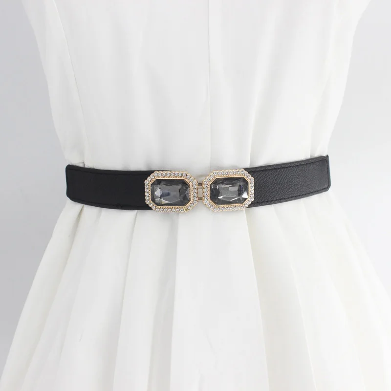 65cm Female Fashion Thin Elastic Stretch Waistband Crystal Bow Belt for Women Cinch Waist Seal Cummerband Clothing Accessories